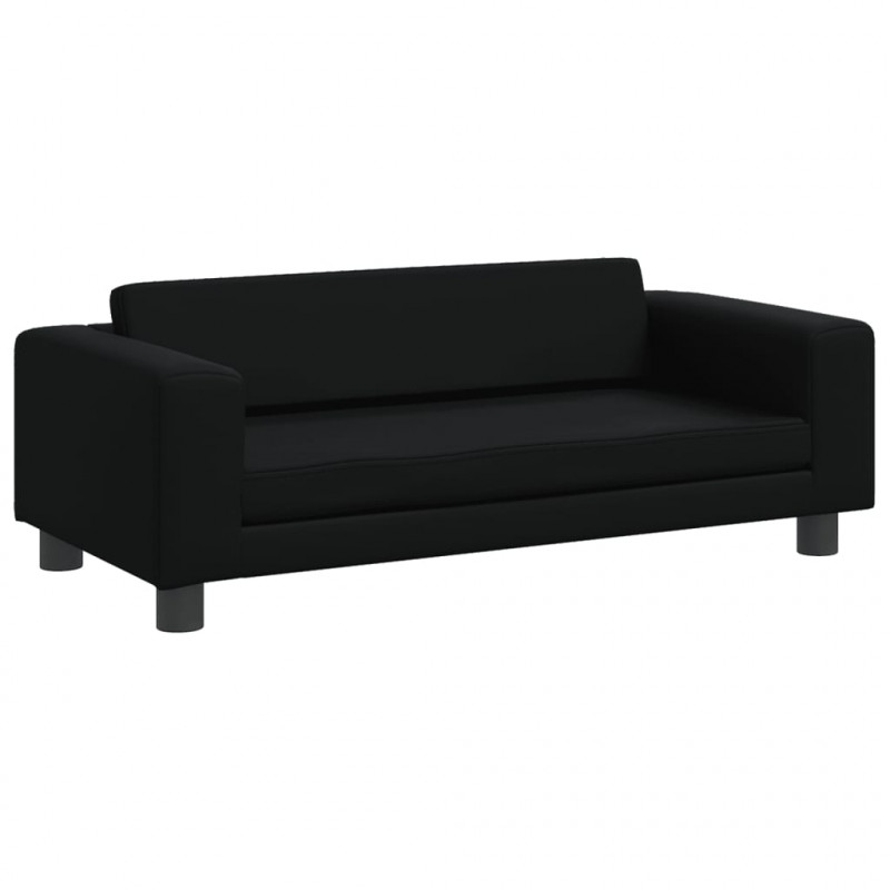 Sofa dziecięca z podnóżkiem, czarna, 100x50x30 cm, ekoskóra