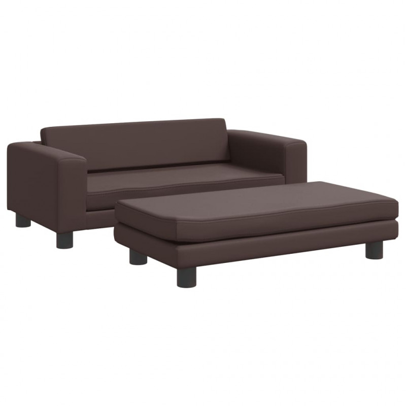 Sofa dziecięca z podnóżkiem, brązowa, 100x50x30 cm, ekoskóra