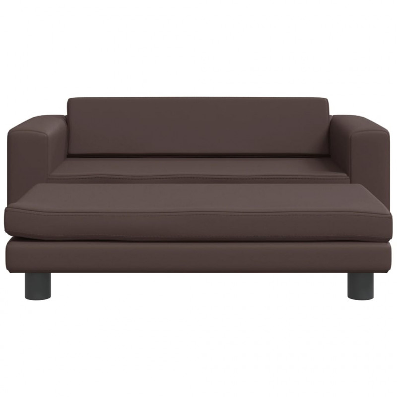 Sofa dziecięca z podnóżkiem, brązowa, 100x50x30 cm, ekoskóra