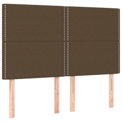 Zagłówek do łóżka z LED ciemnobrązowy 144x5x118/128 cm tkanina