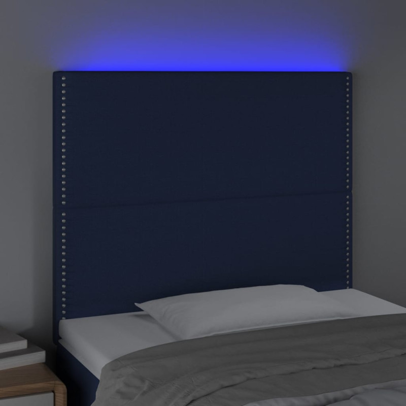 Zagłówek do łóżka z LED, niebieski, 80x5x118/128 cm, tkanina
