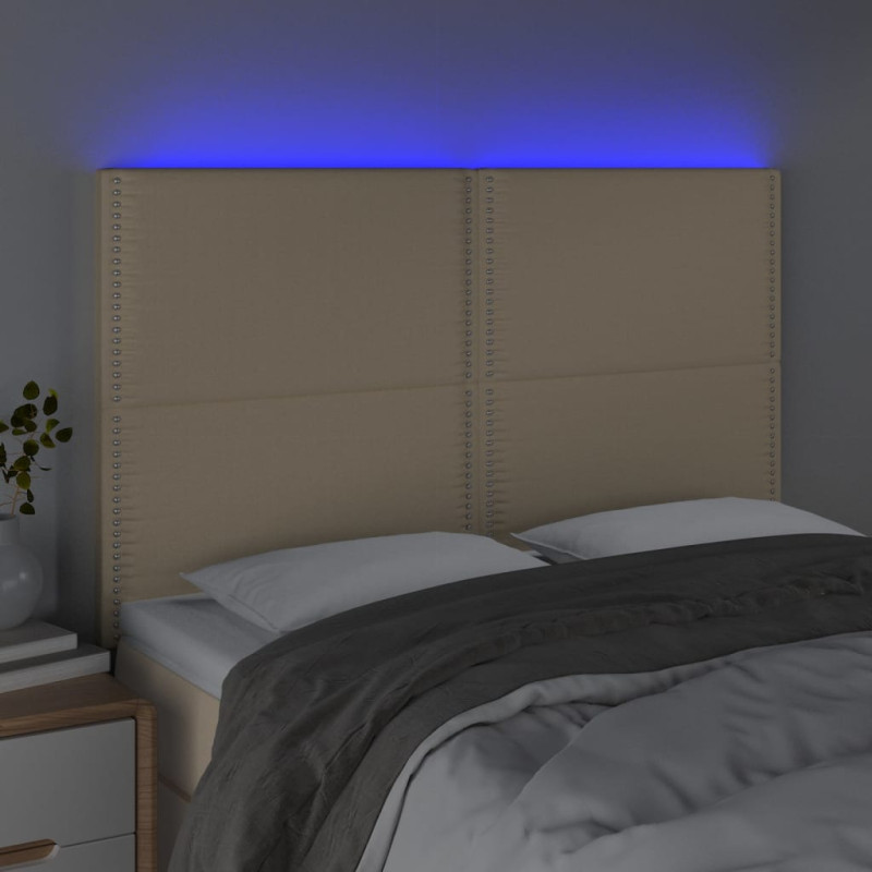 Zagłówek do łóżka z LED, kremowy, 144x5x118/128 cm, tkanina