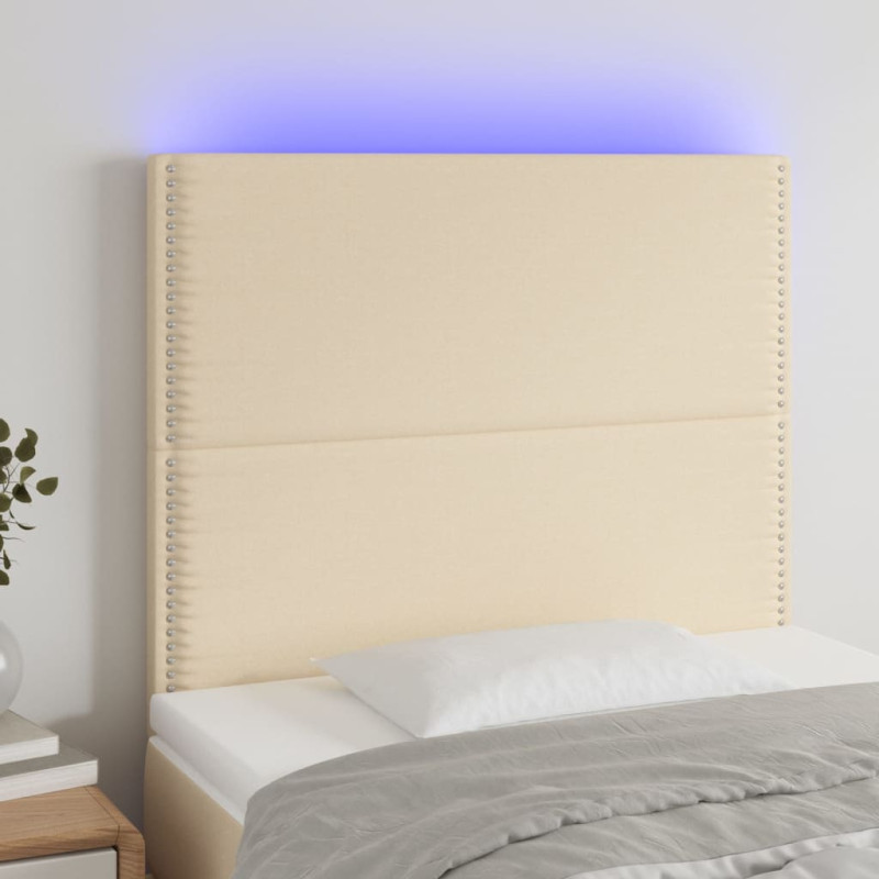 Zagłówek do łóżka z LED, kremowy, 100x5x118/128 cm, tkanina