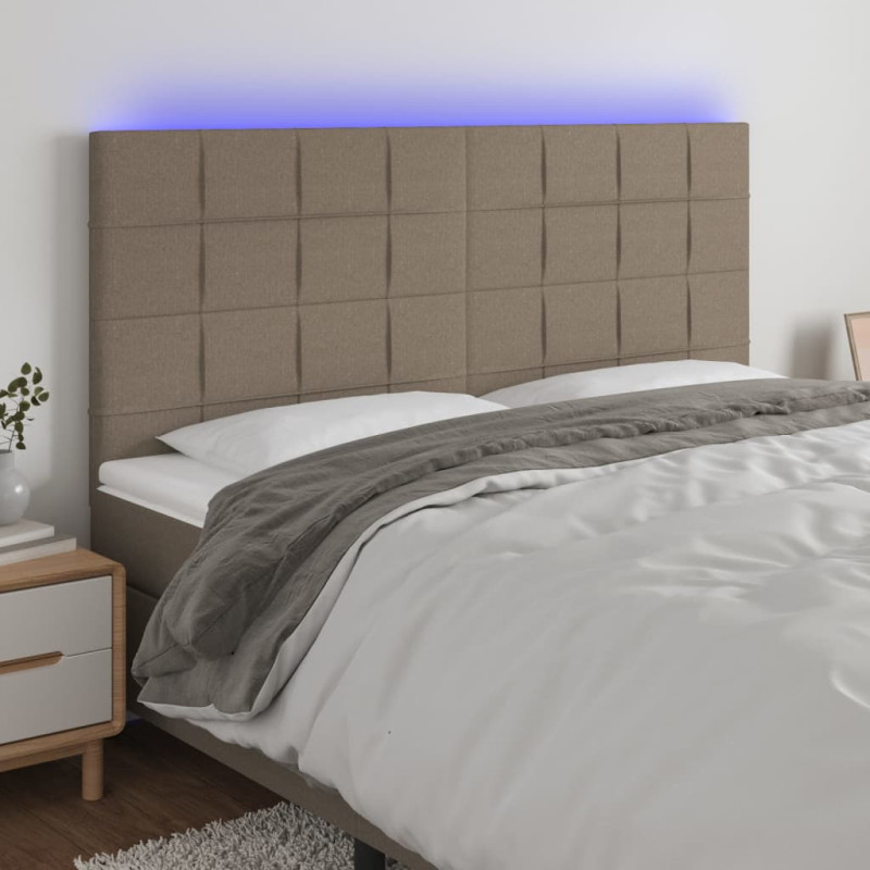 Zagłówek do łóżka z LED, taupe, 200x5x118/128 cm, tkanina