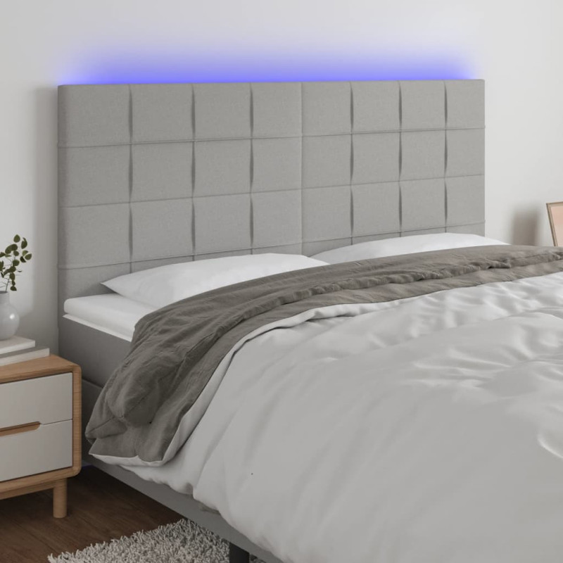 Zagłówek do łóżka z LED, jasnoszary, 200x5x118/128 cm, tkanina