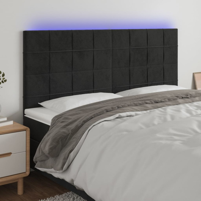 Zagłówek do łóżka z LED, czarny, 200x5x118/128 cm, aksamit