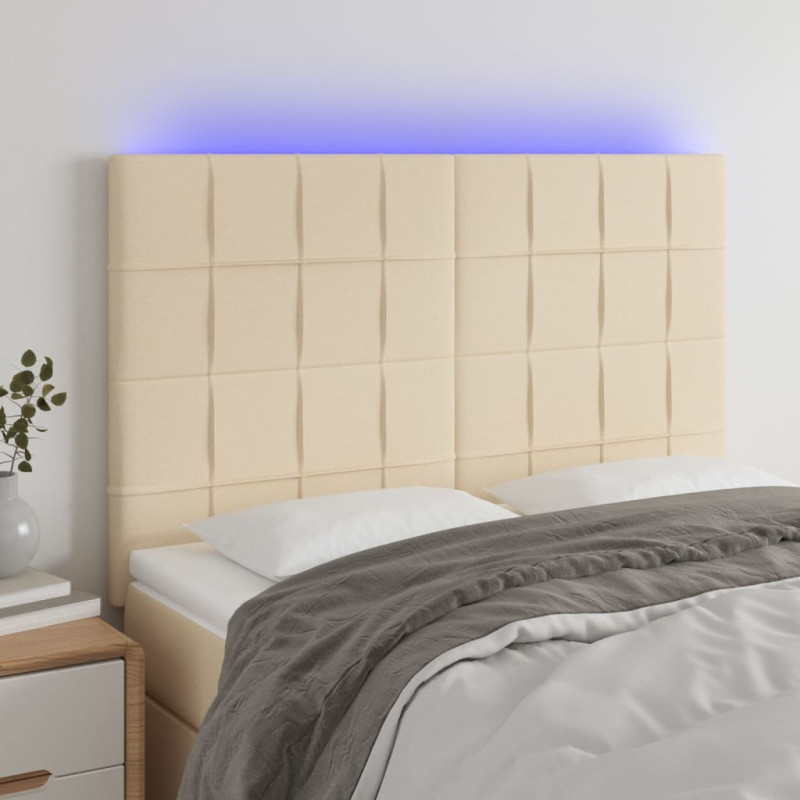 Zagłówek do łóżka z LED, kremowy, 144x5x118/128 cm, tkanina