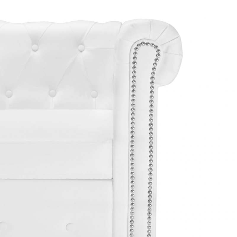 Sofa Chesterfield w kształcie litery L, sztuczna skóra, biała