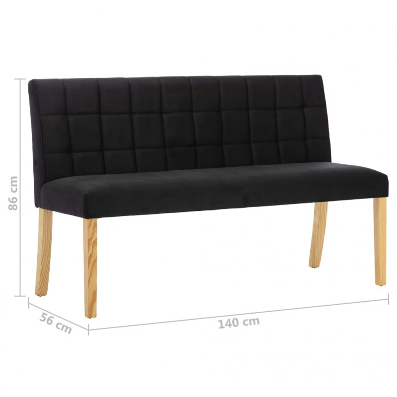 Ławka, 140 cm, czarna, tapicerowana aksamitem