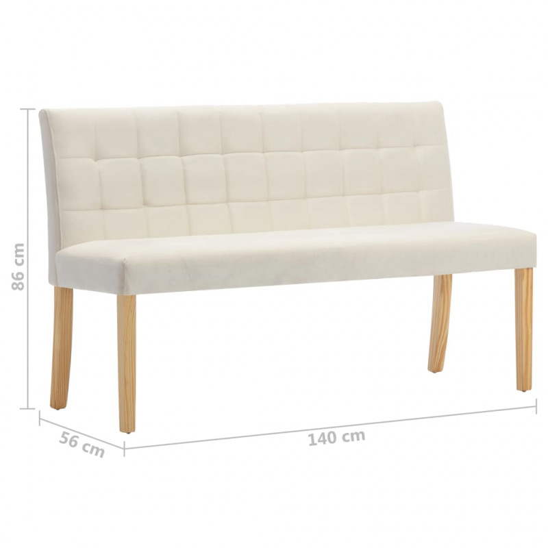 Ławka, 140 cm, kremowa, tapicerowana aksamitem