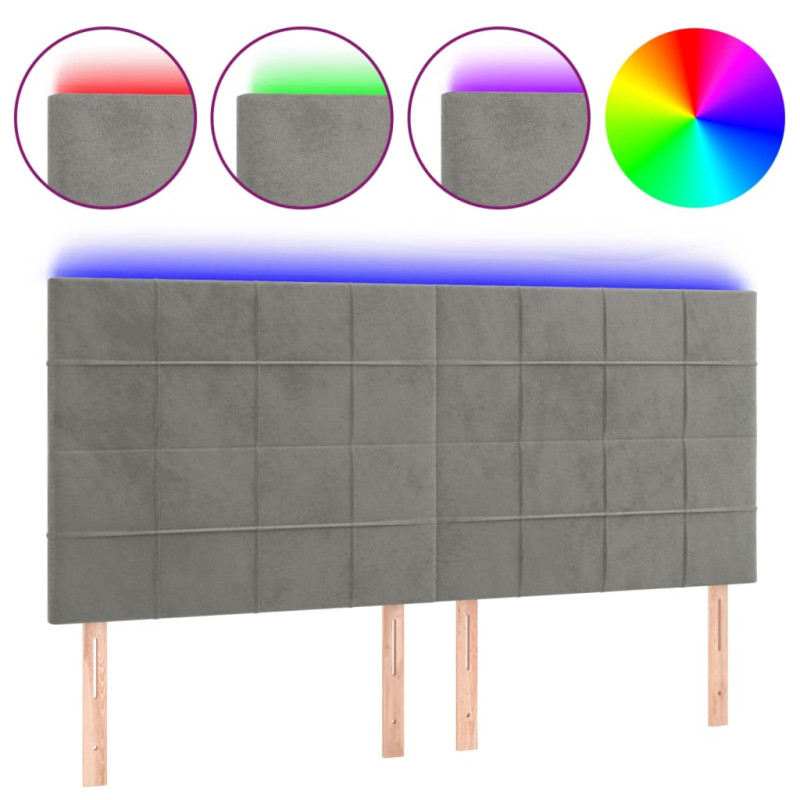 Zagłówek do łóżka z LED, jasnoszary, 180x5x118/128 cm, aksamit
