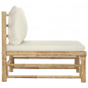 Ogrodowa sofa środkowa, śmietankowe poduszki, bambus