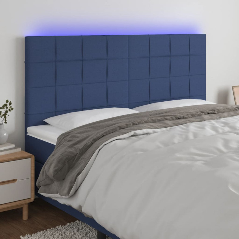 Zagłówek do łóżka z LED, niebieski, 200x5x118/128 cm, tkanina
