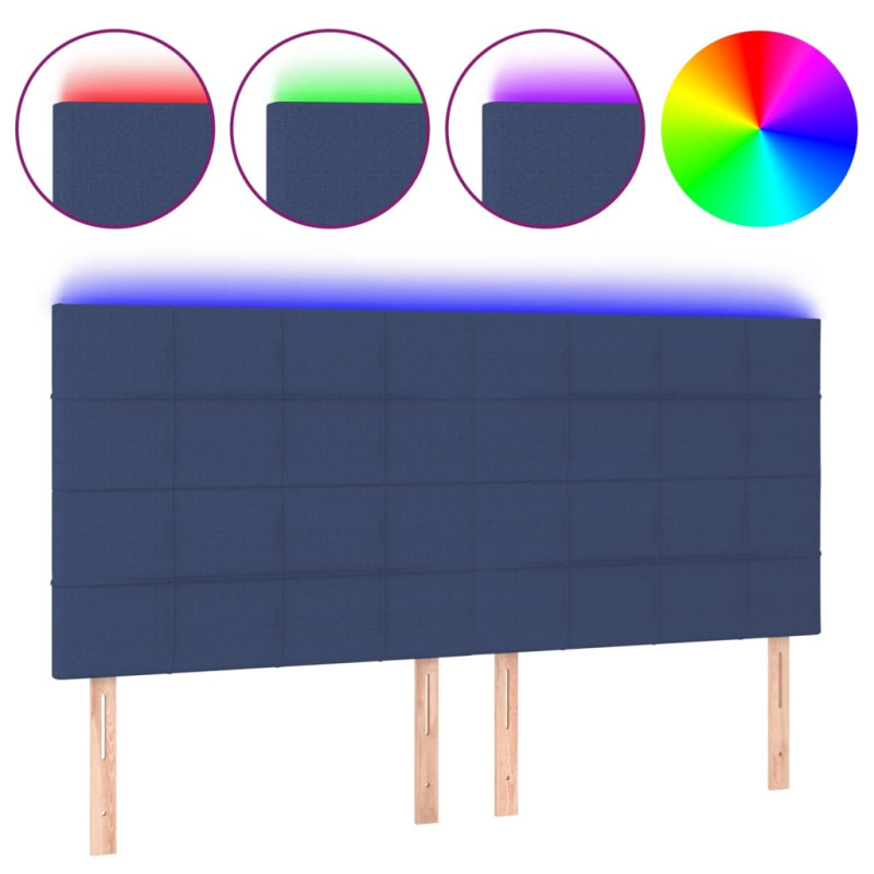 Zagłówek do łóżka z LED, niebieski, 200x5x118/128 cm, tkanina