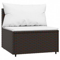 Środkowy moduł sofy z poduszkami, brązowy, polirattan