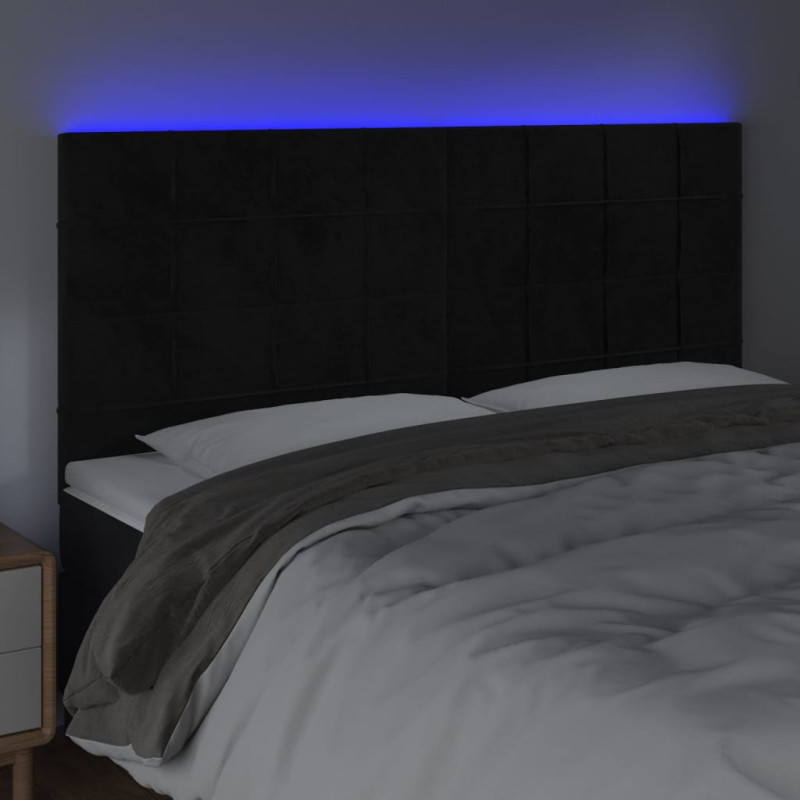 Zagłówek do łóżka z LED, czarny, 180x5x118/128 cm, aksamit