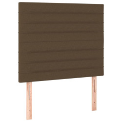 Zagłówek do łóżka z LED ciemnobrązowy 100x5x118/128 cm tkanina