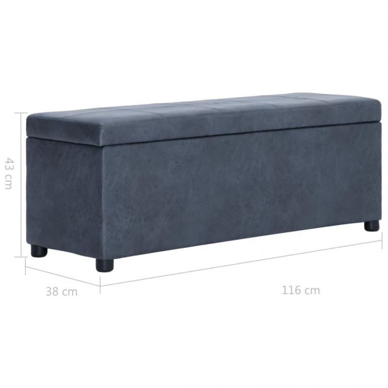Ławka ze schowkiem, 116 cm, szara, sztuczna skóra zamszowa