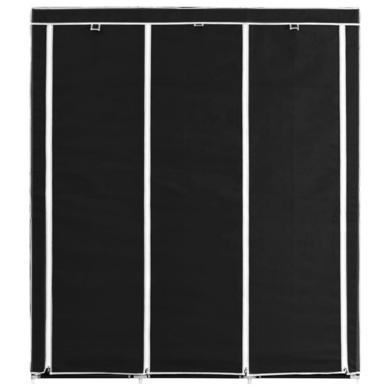 Szafa z przegrodami i drążkami, czarna, 150x45x175 cm, tkanina