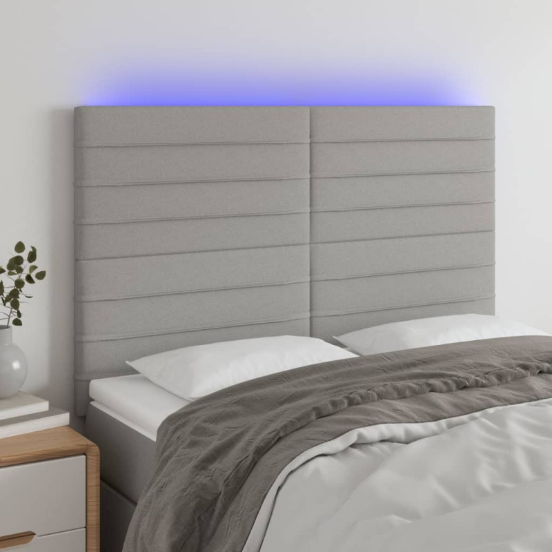 Zagłówek do łóżka z LED, jasnoszary, 144x5x118/128 cm, tkanina