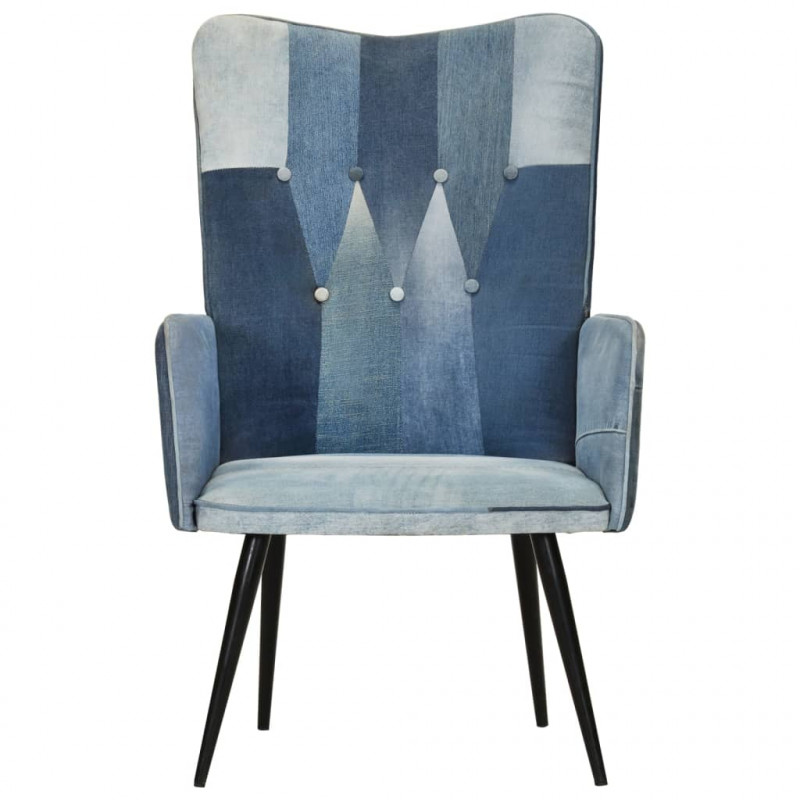 Fotel z wysokim oparciem, patchwork, denim