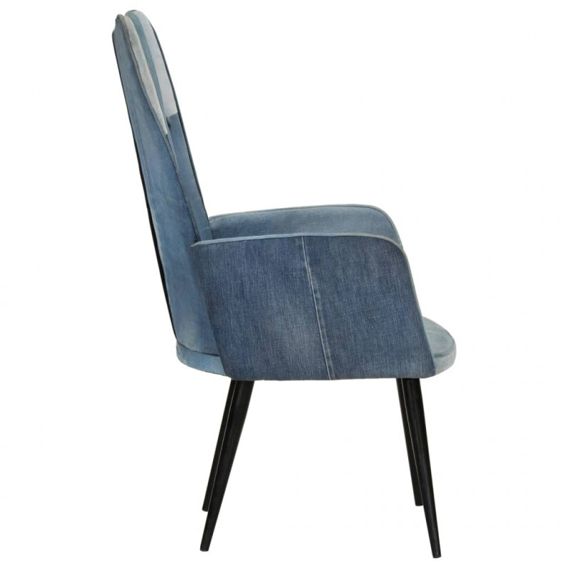 Fotel z wysokim oparciem, patchwork, denim