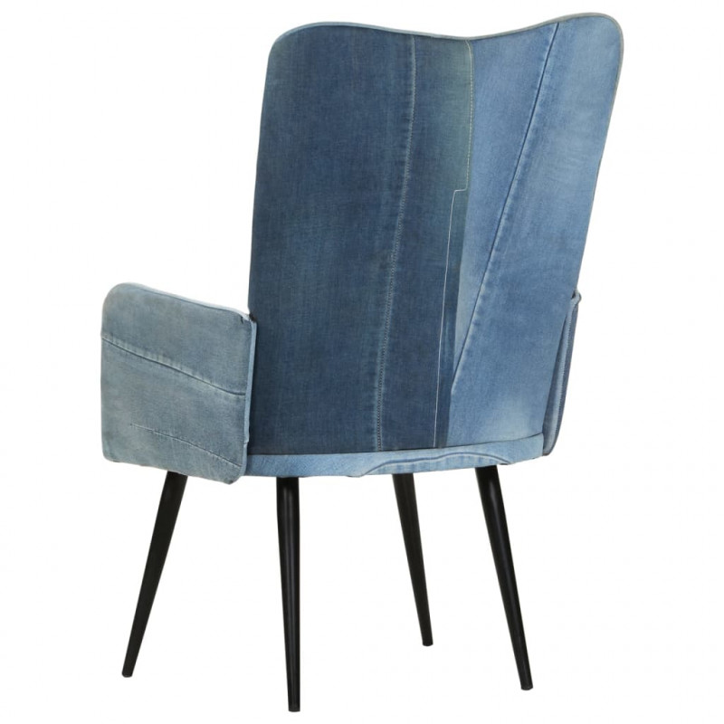 Fotel z wysokim oparciem, patchwork, denim