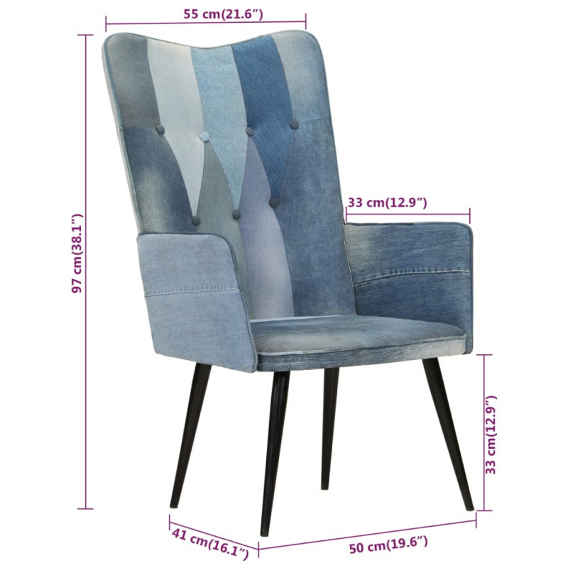 Fotel z wysokim oparciem, patchwork, denim