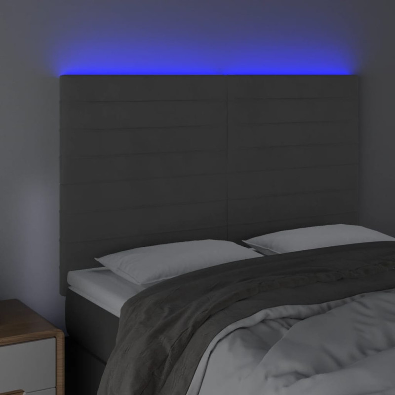 Zagłówek do łóżka z LED, ciemnoszary, 144x5x118/128 cm, aksamit