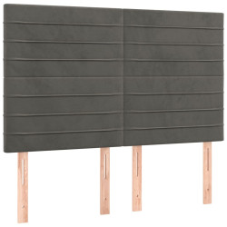 Zagłówek do łóżka z LED, ciemnoszary, 144x5x118/128 cm, aksamit