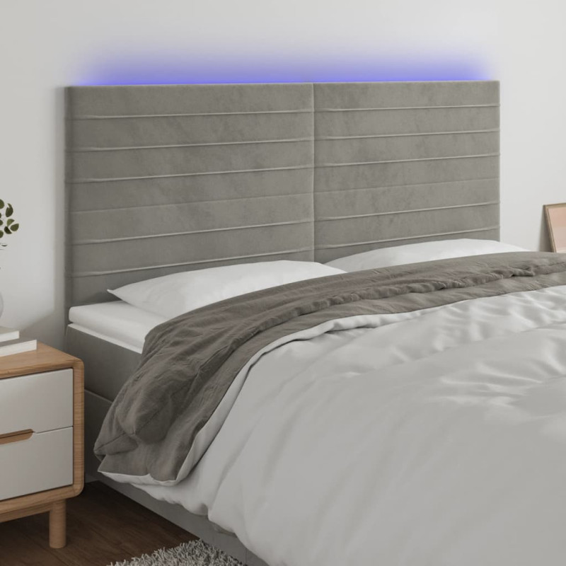 Zagłówek do łóżka z LED, jasnoszary, 160x5x118/128 cm, aksamit