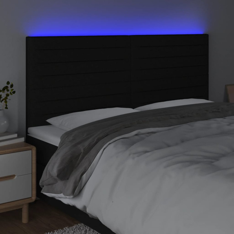 Zagłówek do łóżka z LED, czarny, 200x5x118/128 cm, tkanina