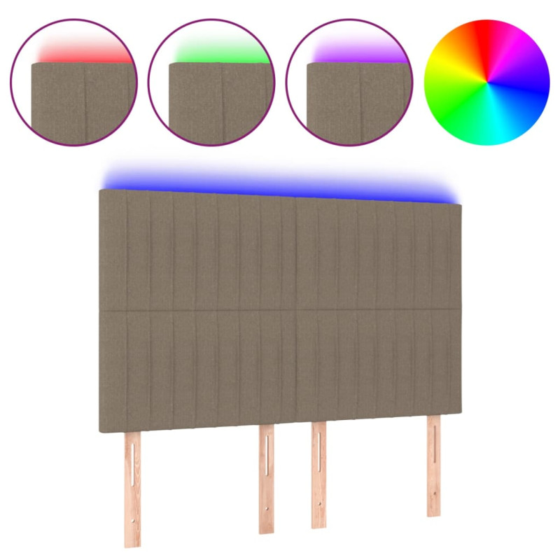 Zagłówek do łóżka z LED, taupe, 144x5x118/128 cm, tkanina