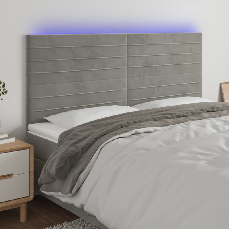 Zagłówek do łóżka z LED, jasnoszary, 200x5x118/128 cm, aksamit