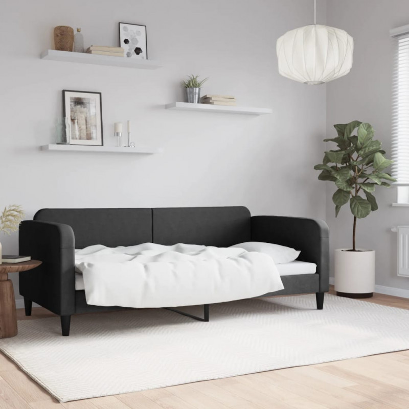 Sofa z funkcją spania, czarna, 90x190 cm, obita tkaniną