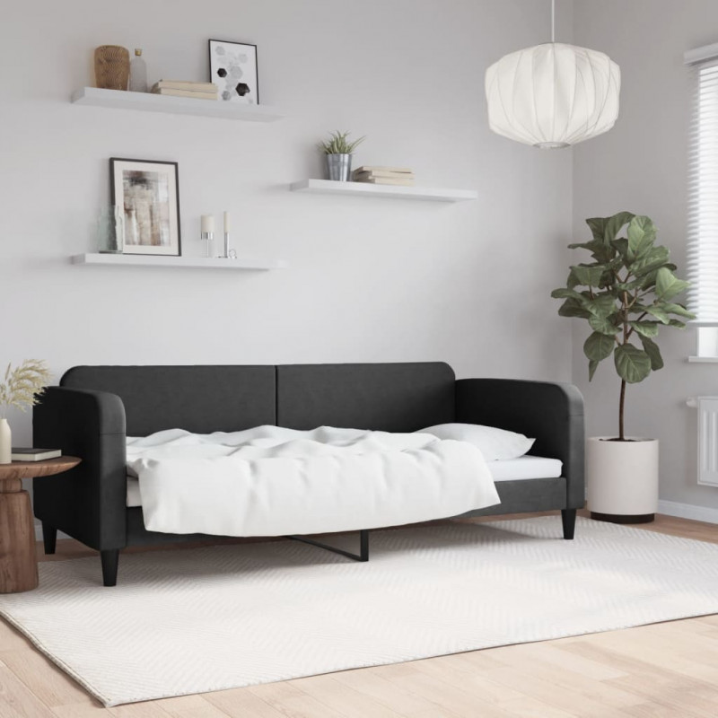 Sofa z funkcją spania, czarna, 80x200 cm, obita tkaniną