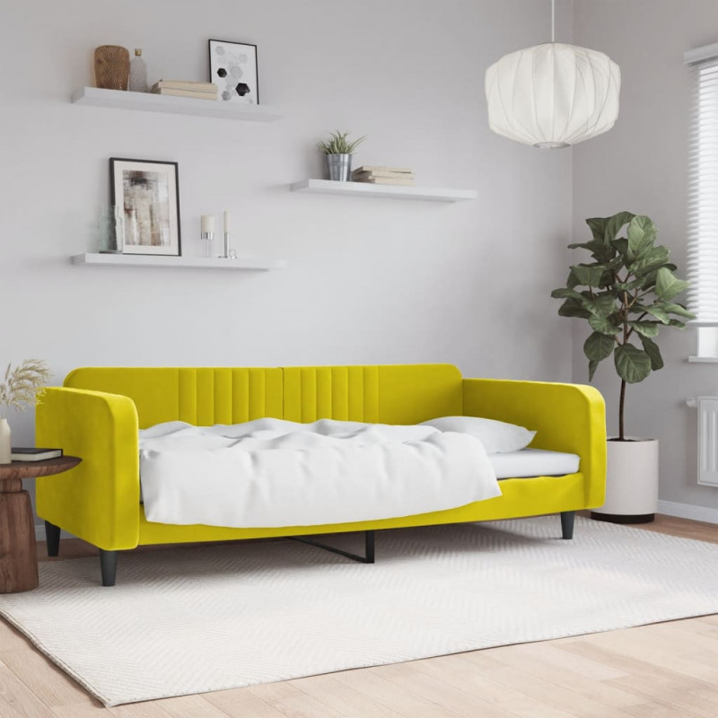 Sofa z funkcją spania, żółta, 100x200 cm, obita aksamitem
