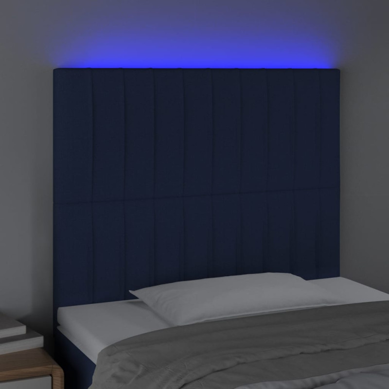Zagłówek do łóżka z LED, niebieski, 100x5x118/128 cm, tkanina