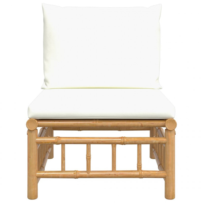 Ogrodowa sofa środkowa, kremowe poduszki, bambus