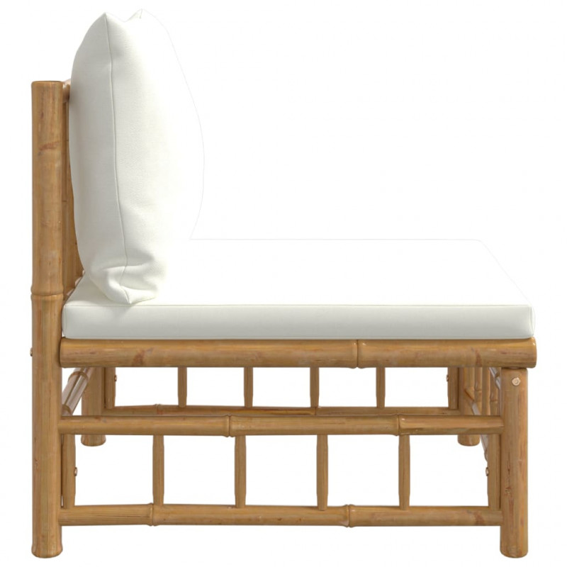 Ogrodowa sofa środkowa, kremowe poduszki, bambus