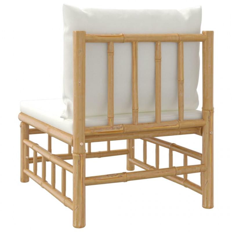 Ogrodowa sofa środkowa, kremowe poduszki, bambus