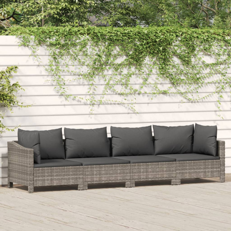 4-cz. zestaw wypoczynkowy do ogrodu, poduszki, szary rattan PE