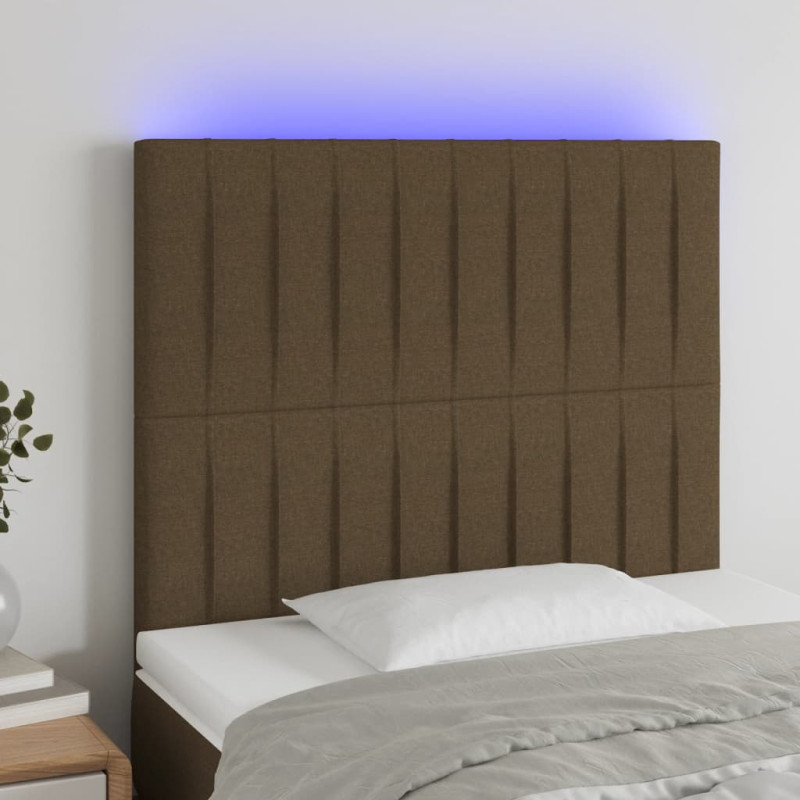 Zagłówek do łóżka z LED ciemnobrązowy 80x5x118/128 cm tkanina