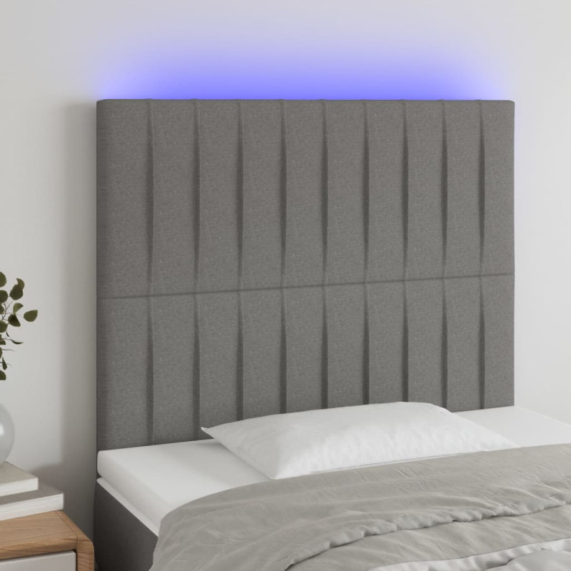 Zagłówek do łóżka z LED, ciemnoszary, 100x5x118/128 cm, tkanina