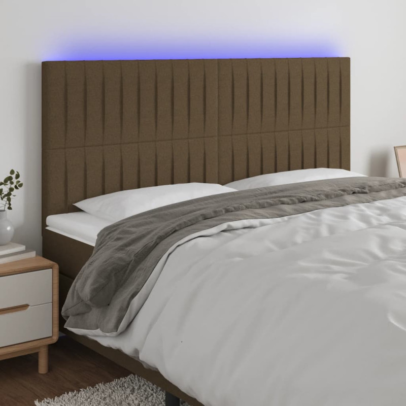 Zagłówek do łóżka z LED ciemnobrązowy 180x5x118/128 cm tkanina