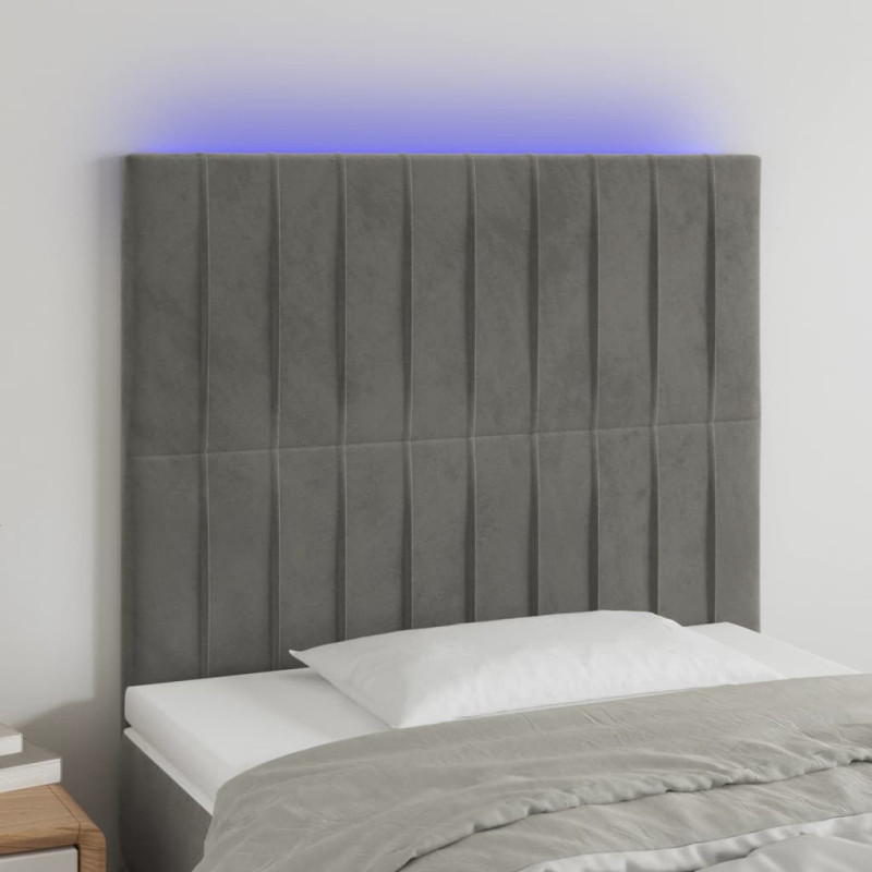 Zagłówek do łóżka z LED, jasnoszary, 90x5x118/128 cm, aksamit