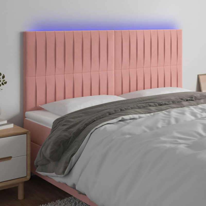 Zagłówek do łóżka z LED, różowy, 160x5x118/128 cm, aksamit