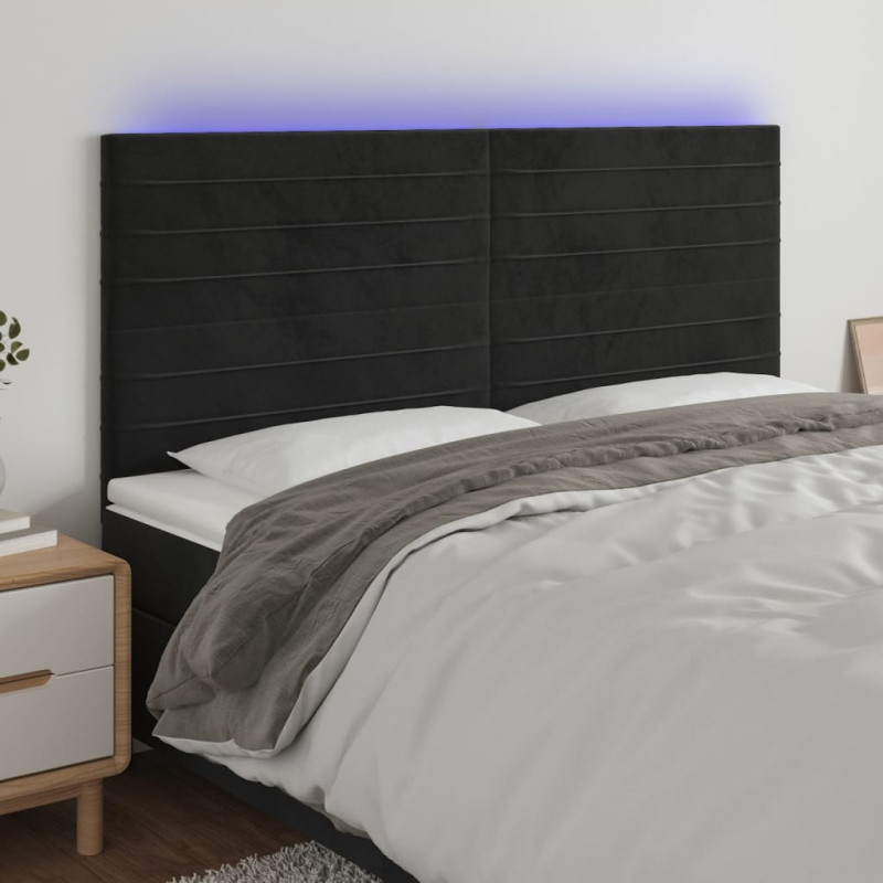 Zagłówek do łóżka z LED, czarny, 200x5x118/128 cm, aksamit