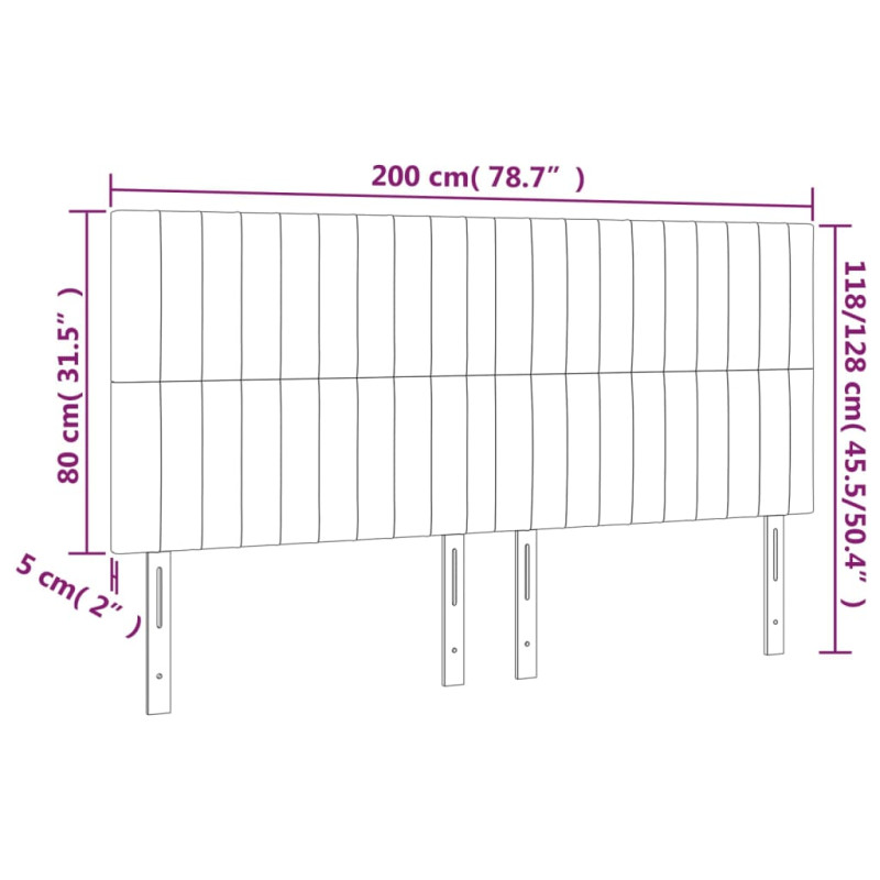 Zagłówek do łóżka z LED, jasnoszary, 200x5x118/128 cm, aksamit