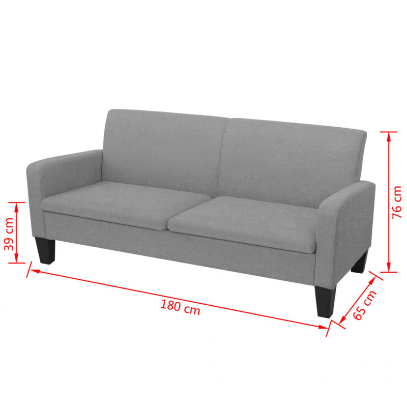Kanapa 3-osobowa, jasnoszara, 180 x 65 x 76 cm